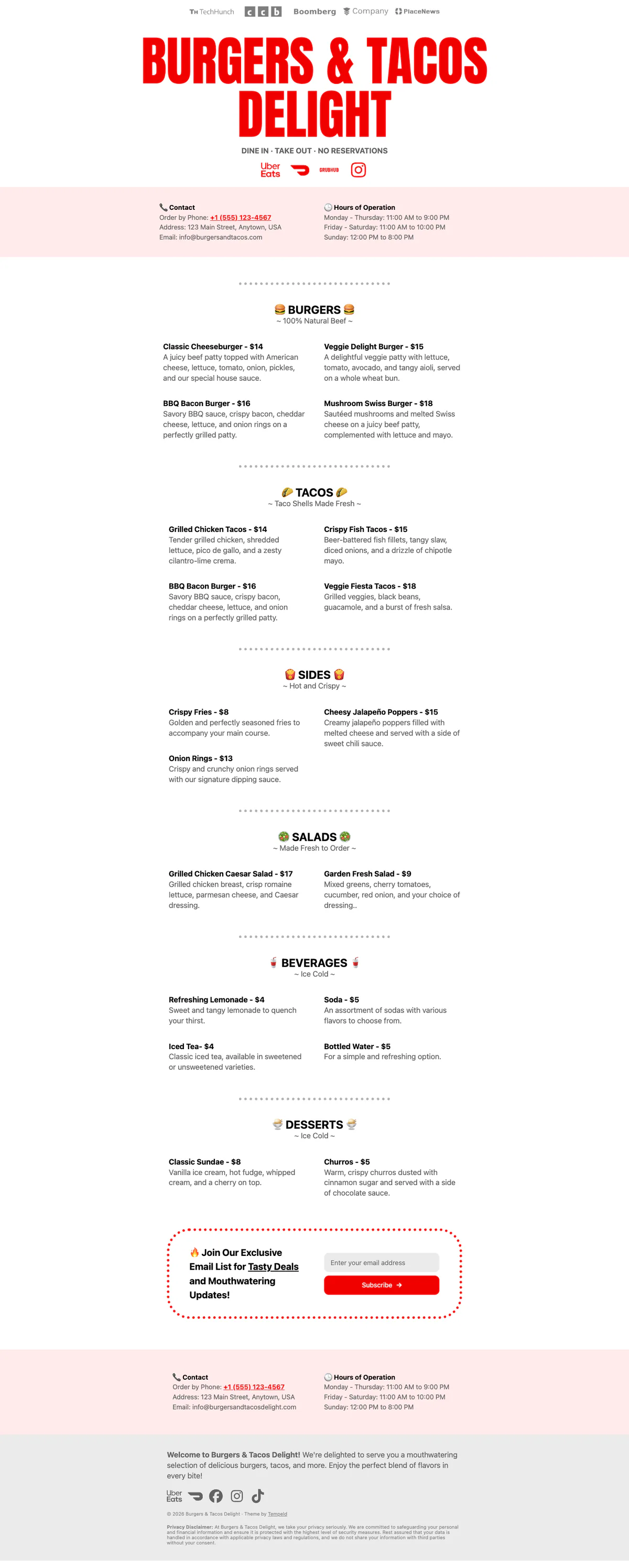 Bistro - Restaurant Menu & Booking Carrd Template Preview