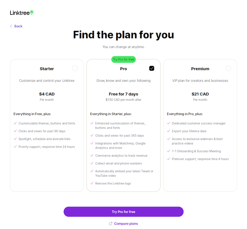 linktree pricing