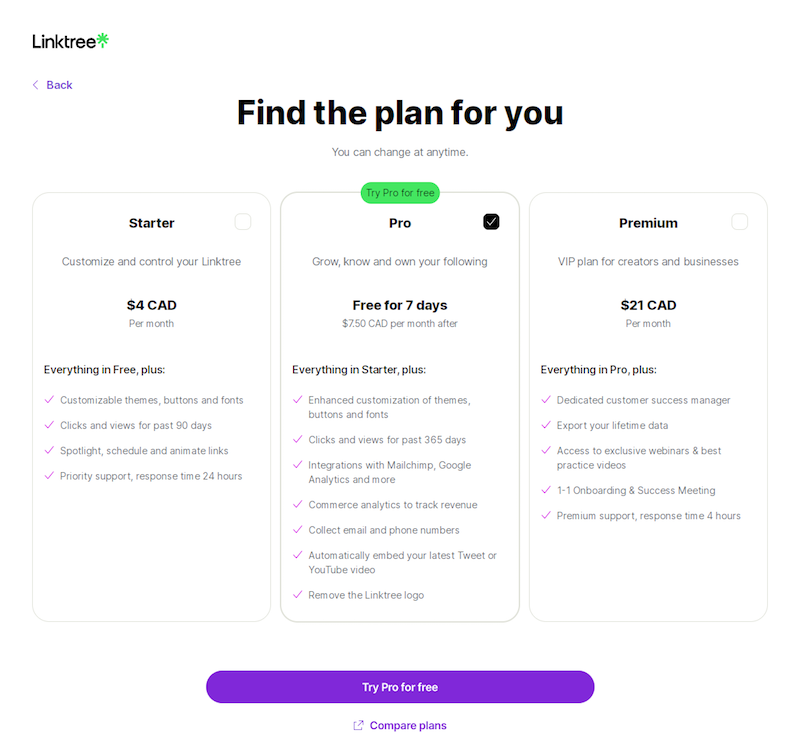 LinkTree Pricing