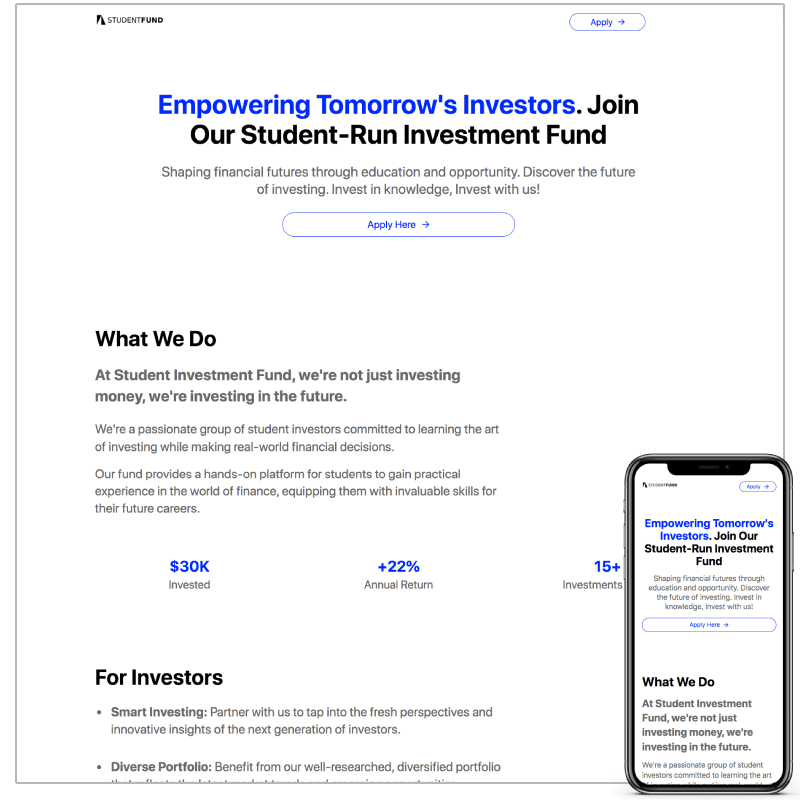 Student Investment Club Carrd Template