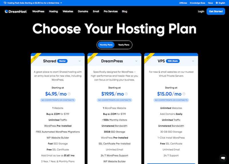 WordPress Hosting Cost - Dreamhost