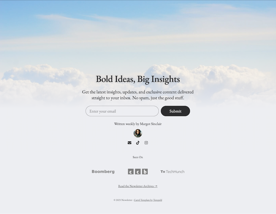 Newsletter Landing Page Carrd Template Full