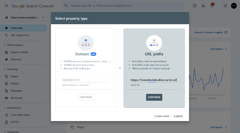 URL Prefix Site Submit Google Search Console