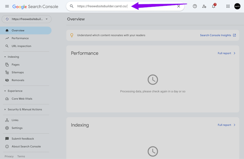 submit Carrd website google search console - GSC
